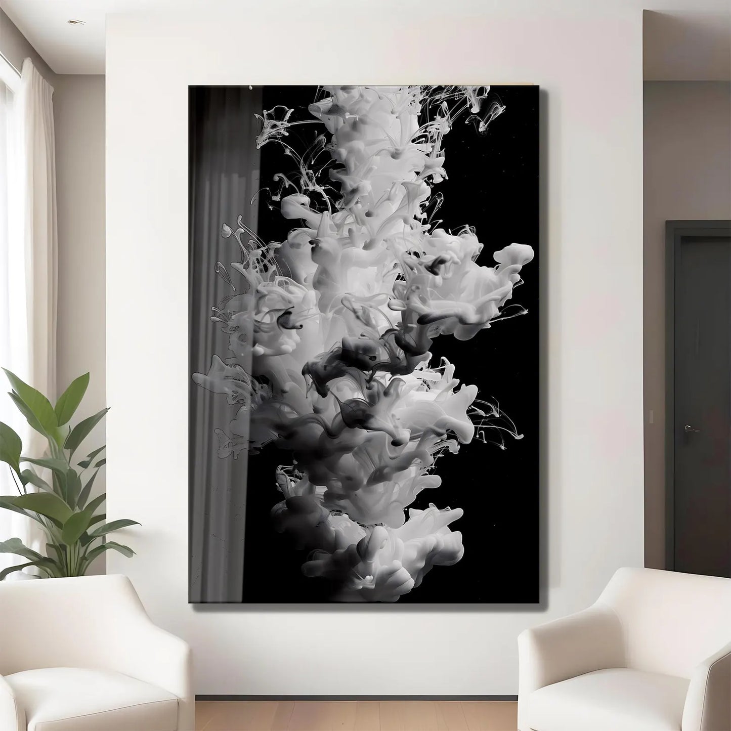 White Smoke Abstract Glass Wall Art