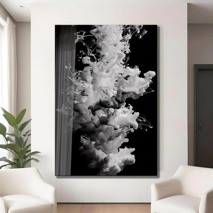 White Smoke Abstract Glass Wall Art