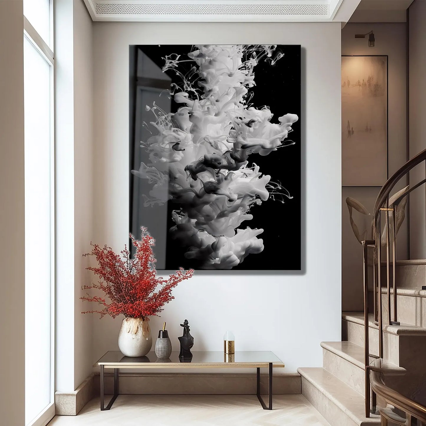 White Smoke Abstract Glass Wall Art