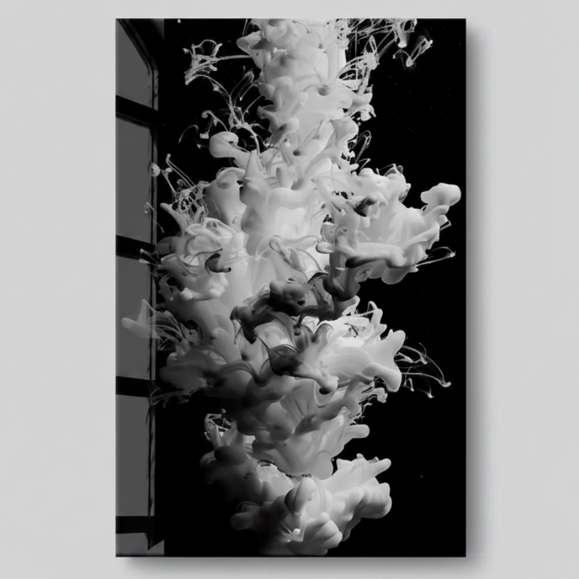 White Smoke Abstract Glass Wall Art