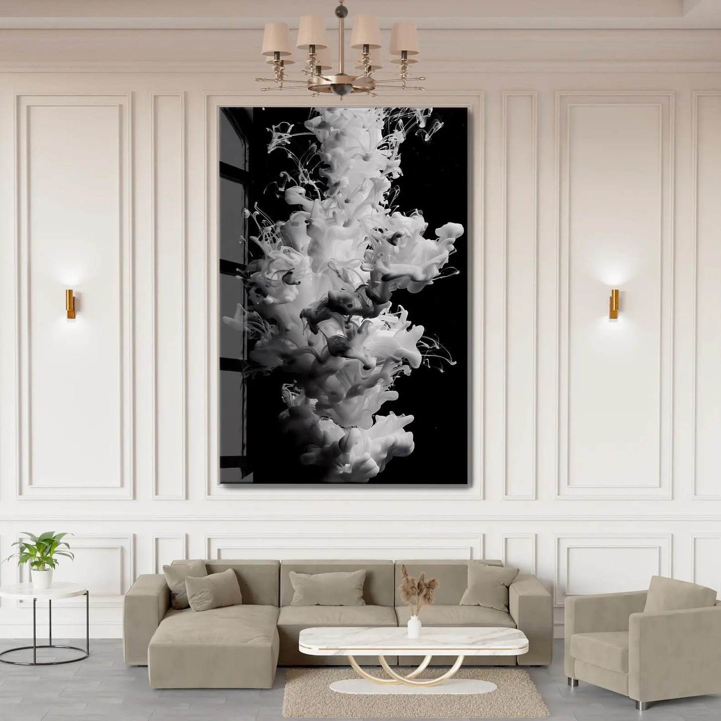 White Smoke Abstract Glass Wall Art