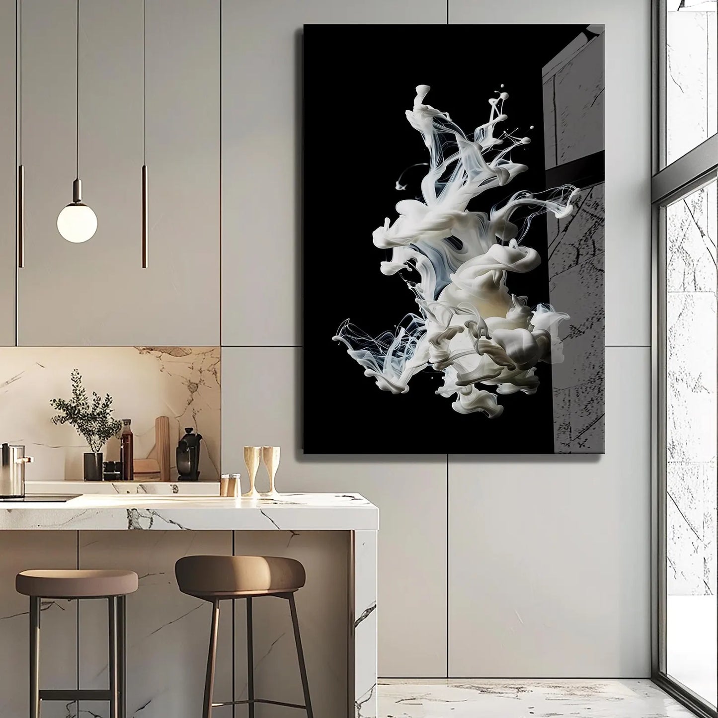 Fumée Blanche Tableau en Verre Trempé