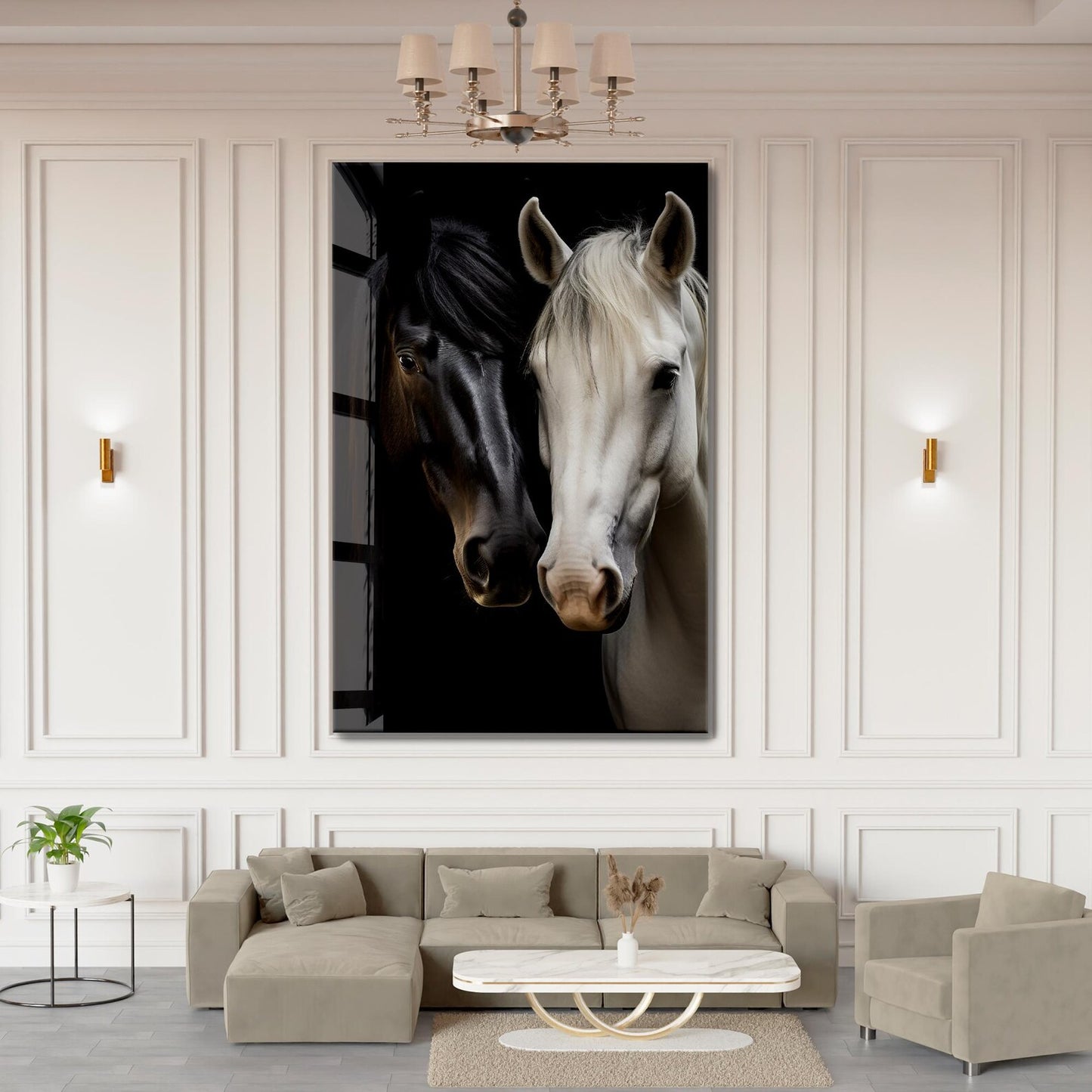 Black and White Horse Glass Wall Art
