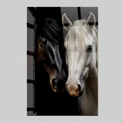 Black and White Horse Glass Wall Art