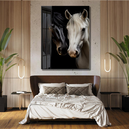 Black and White Horse Glass Wall Art