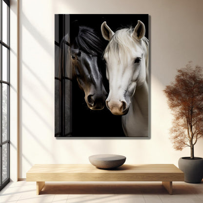 Black and White Horse Glass Wall Art