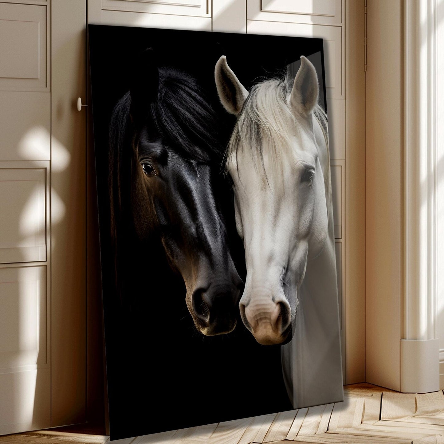 Black and White Horse Glass Wall Art