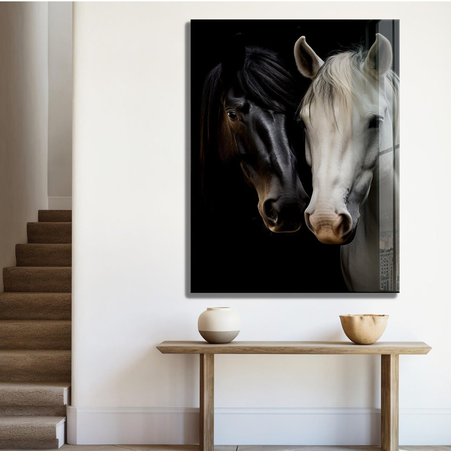 Black and White Horse Glass Wall Art