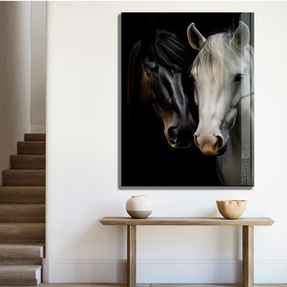 Black and White Horse Glass Wall Art