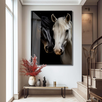Black and White Horse Glass Wall Art