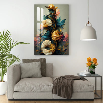 Fleurs Élégantes Tableau en Verre Trempé