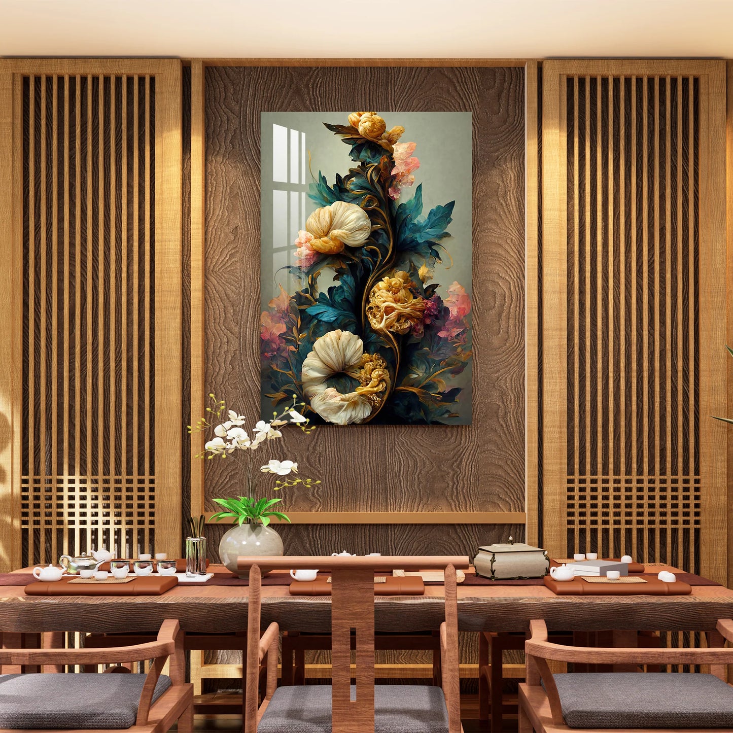 Fleurs Élégantes Tableau en Verre Trempé