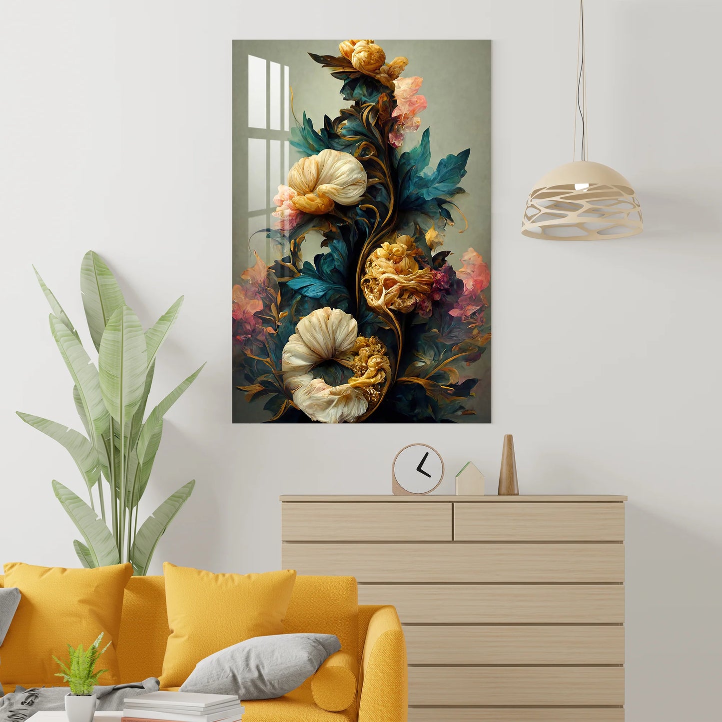 Fleurs Élégantes Tableau en Verre Trempé