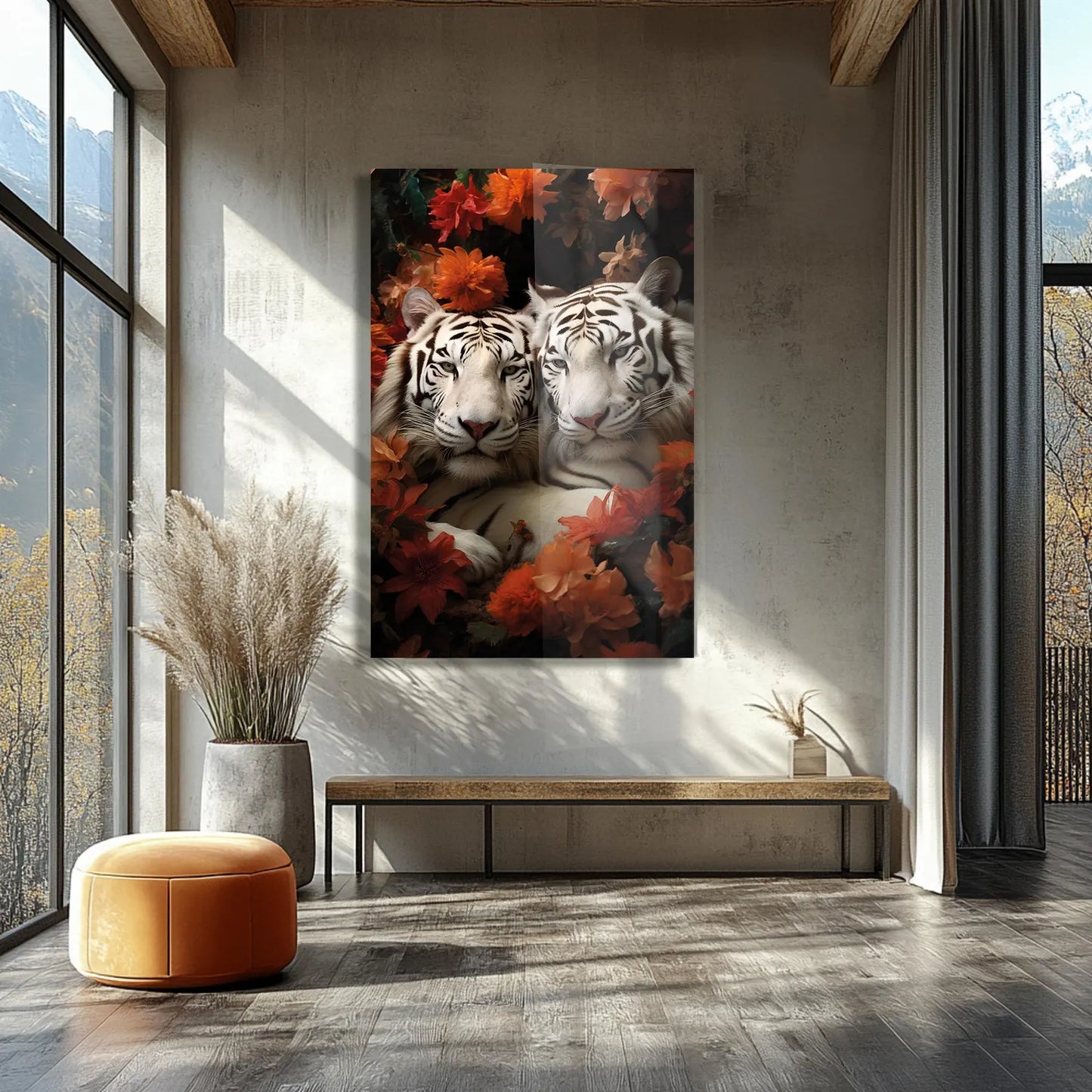 White Tigers Glass Wall Art