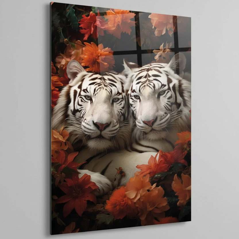 White Tigers Glass Wall Art