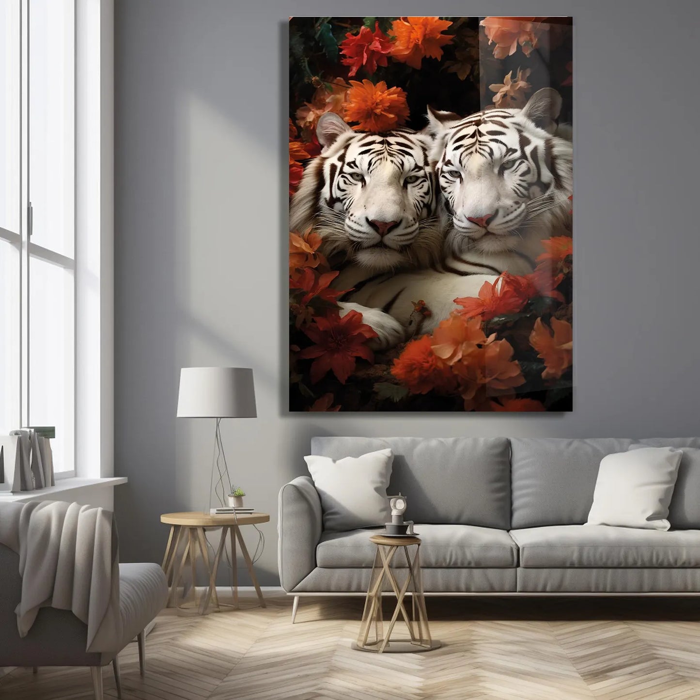 White Tigers Glass Wall Art