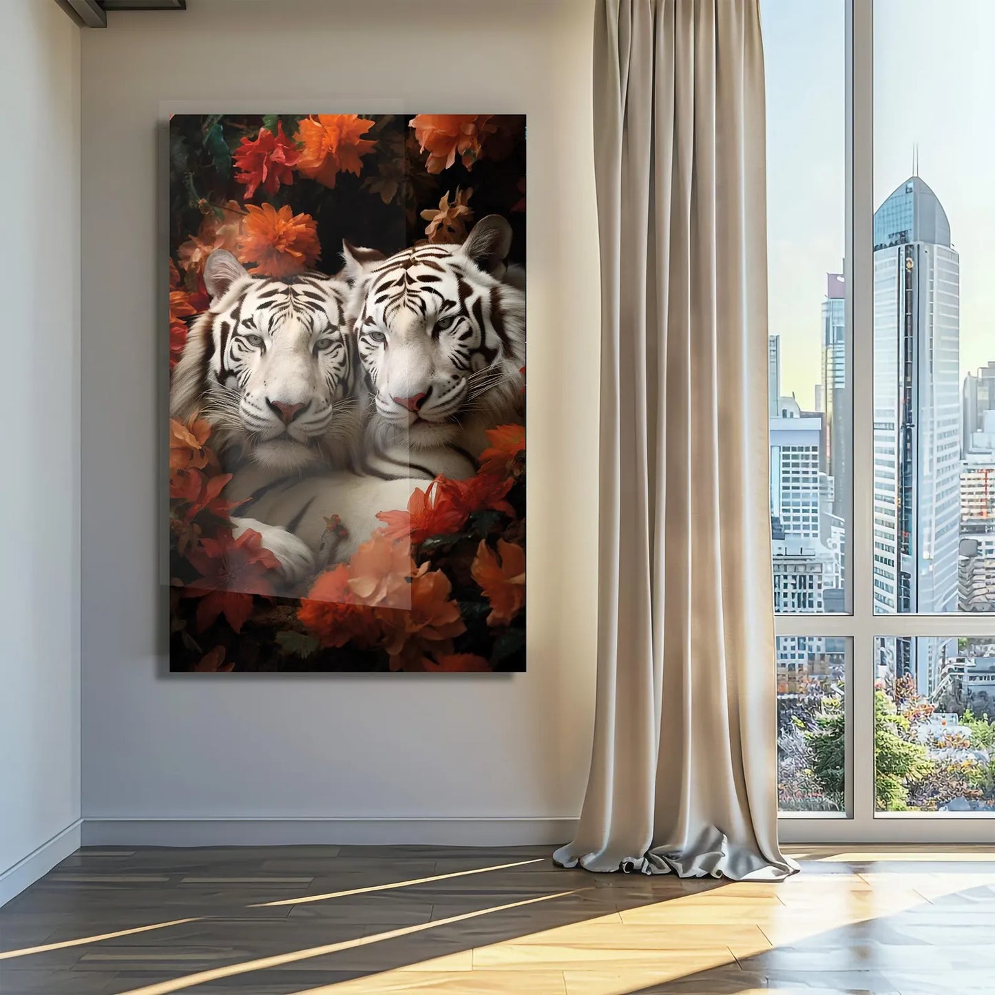 White Tigers Glass Wall Art