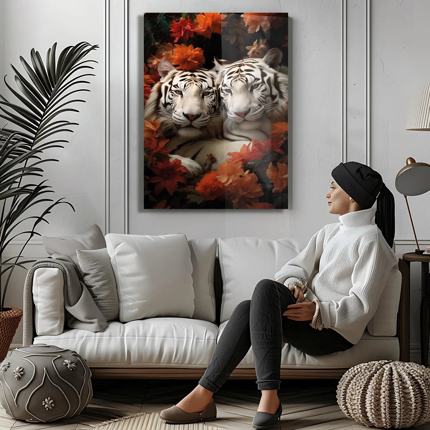 White Tigers Glass Wall Art
