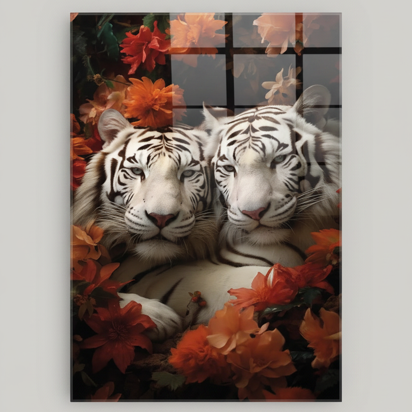 White Tigers Glass Wall Art