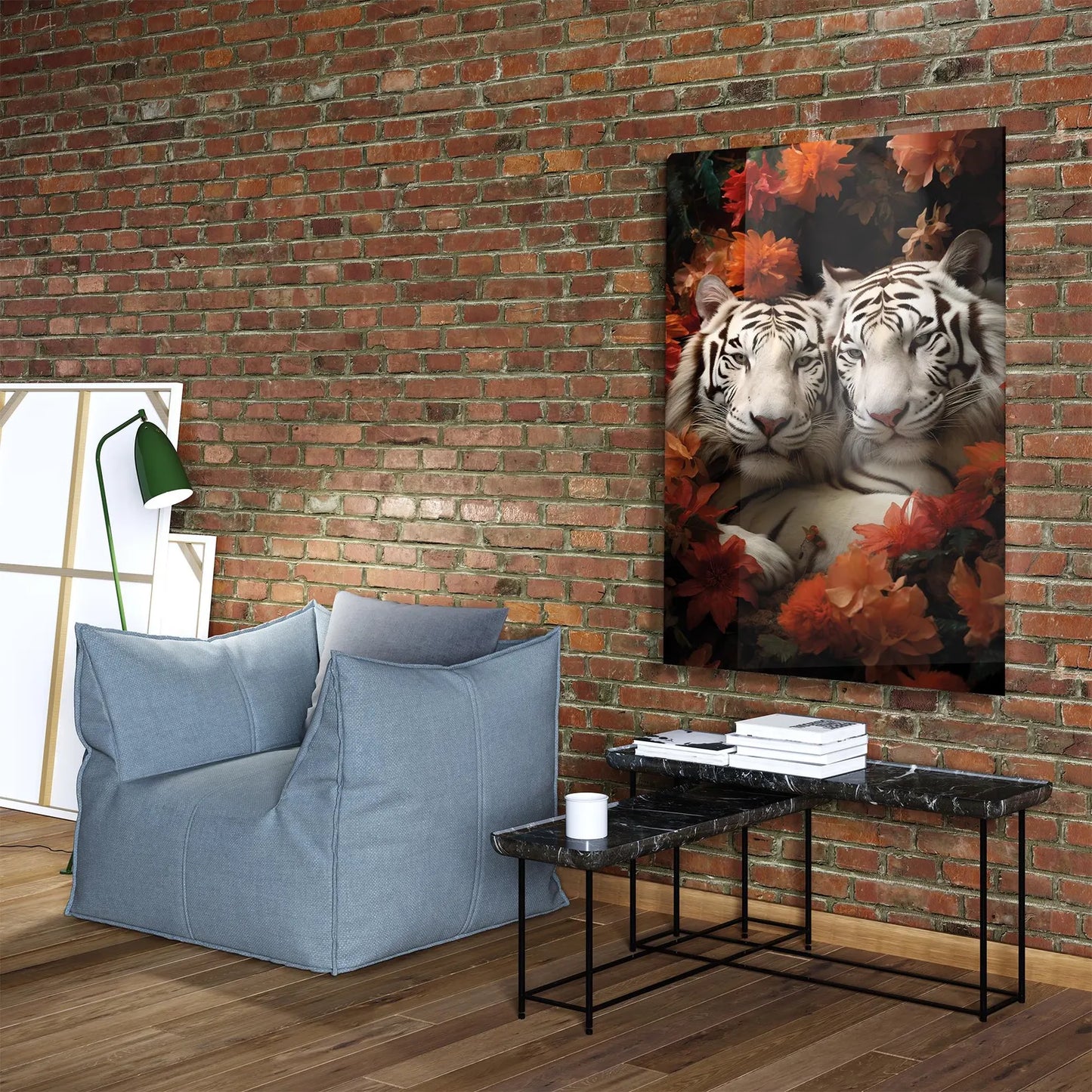 White Tigers Glass Wall Art