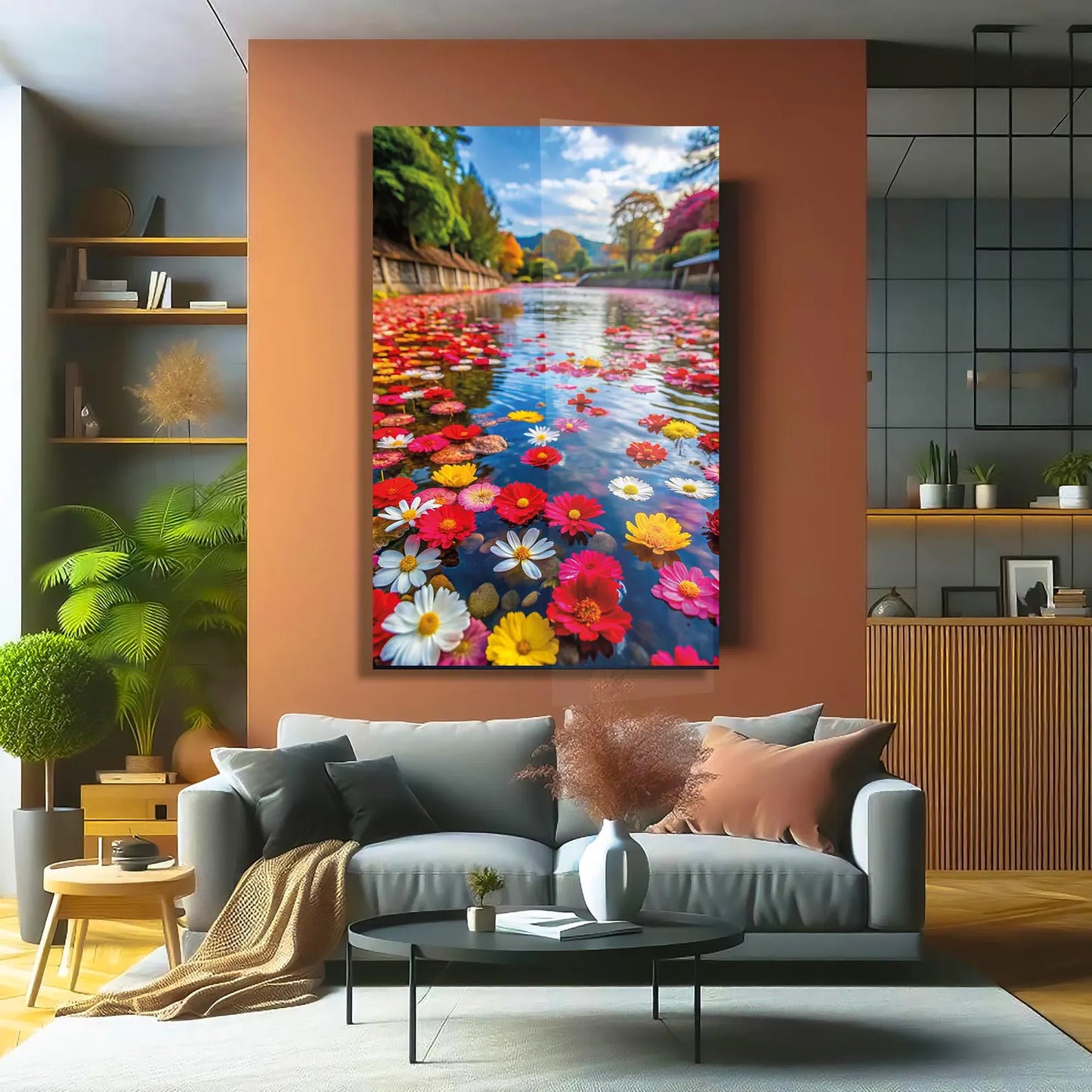 Flower Lake Glass Wall Art
