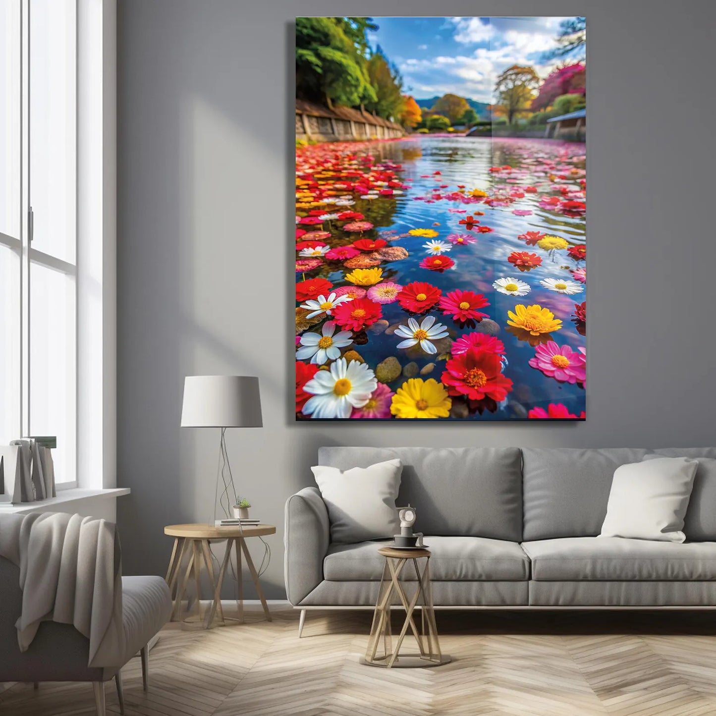 Flower Lake Glass Wall Art