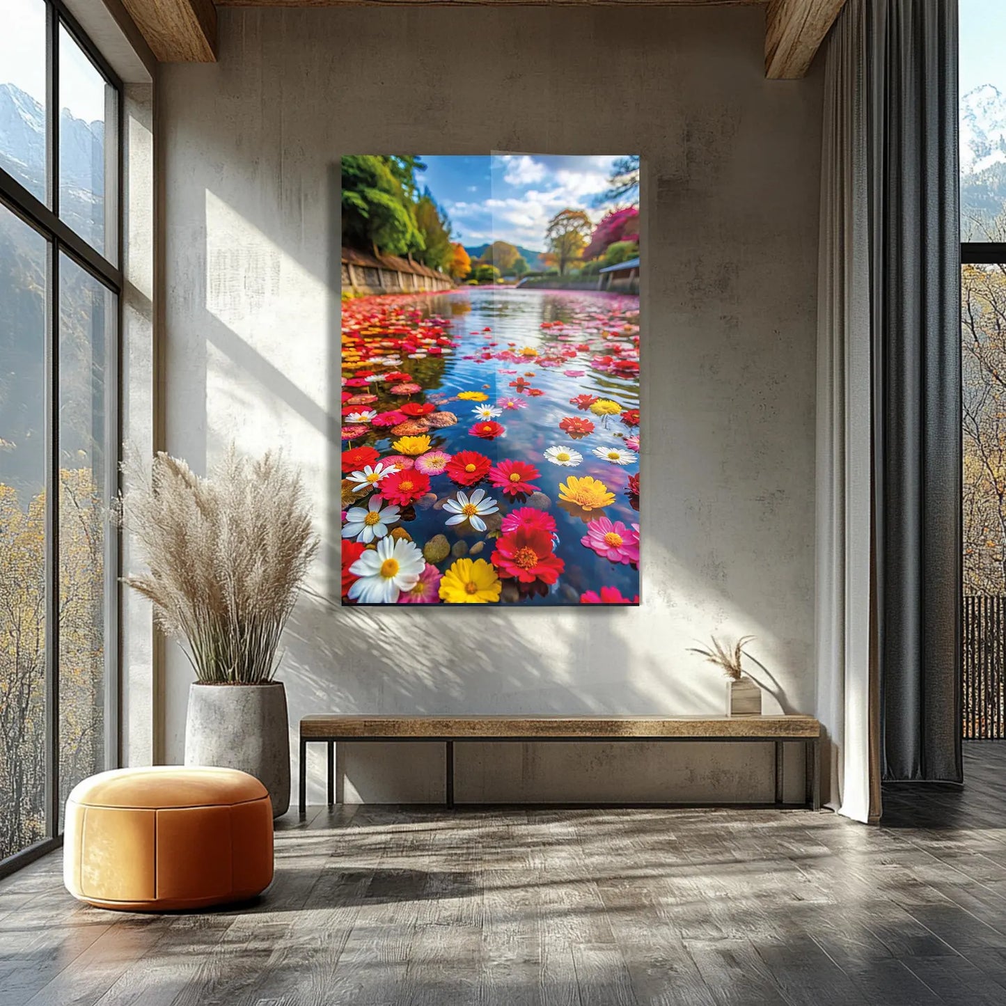 Flower Lake Glass Wall Art