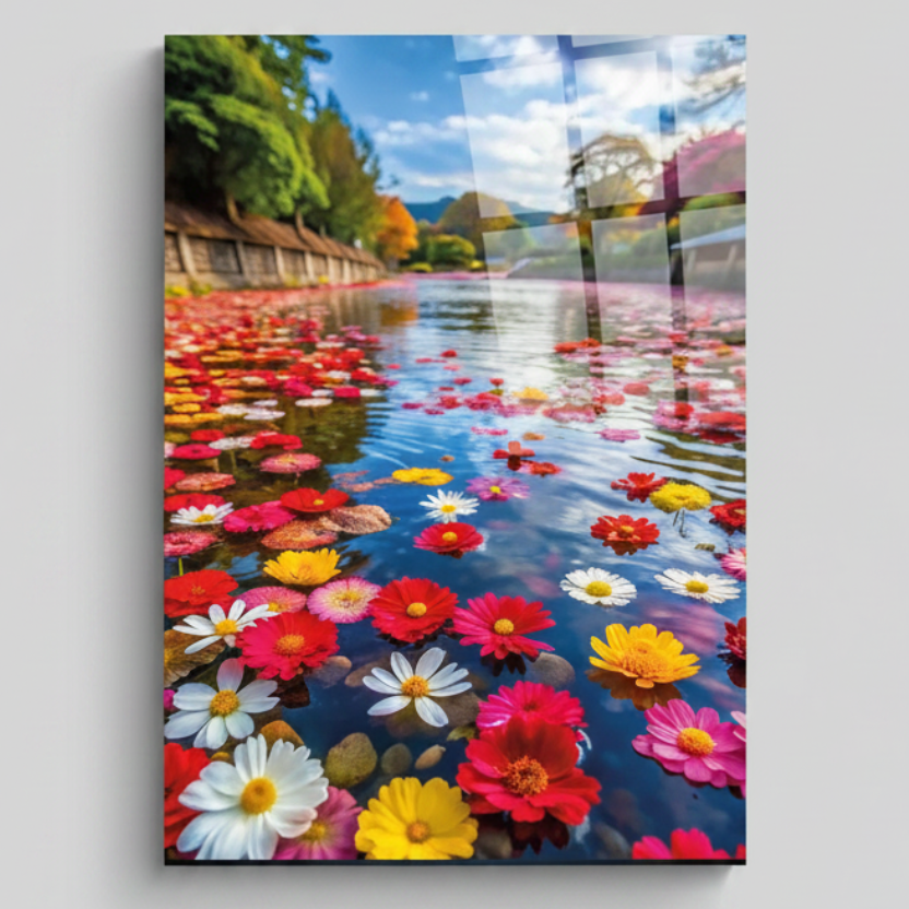 Flower Lake Glass Wall Art