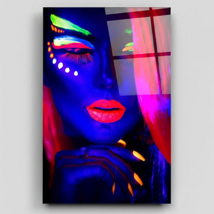 Ragazza al Neon Quadro in Vetro Temperato