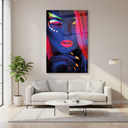 Ragazza al Neon Quadro in Vetro Temperato