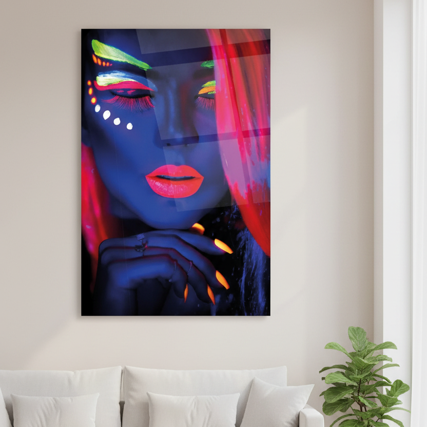 Ragazza al Neon Quadro in Vetro Temperato