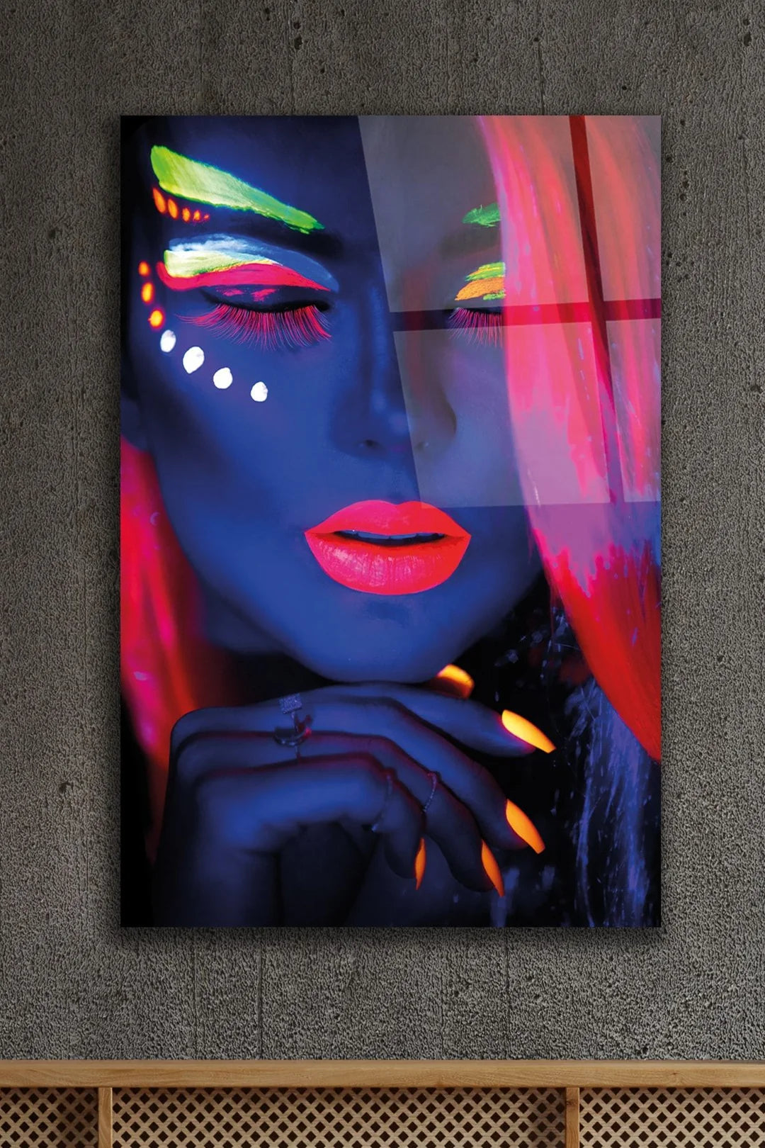 Ragazza al Neon Quadro in Vetro Temperato