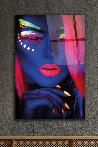 Ragazza al Neon Quadro in Vetro Temperato