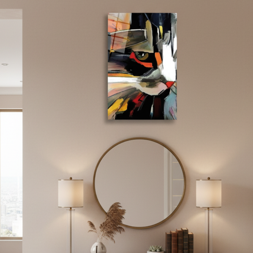 Abstract Cat Glass Wall Art