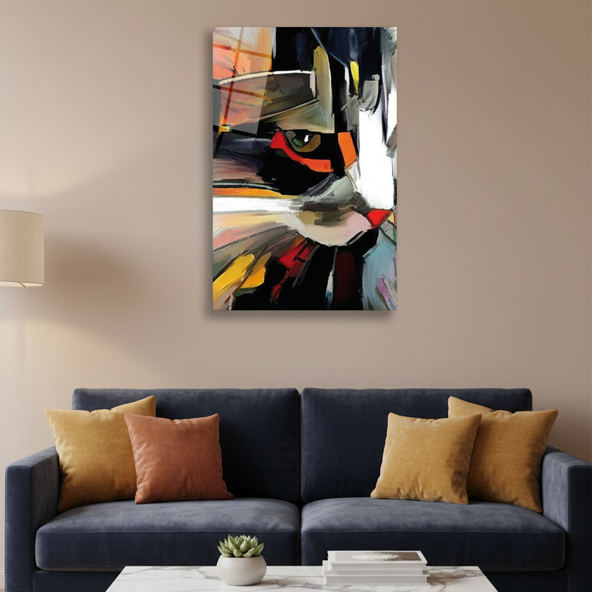 Abstract Cat Glass Wall Art