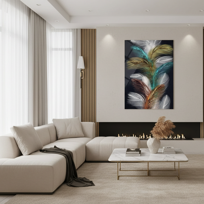 Plumes Tableau en Verre Trempé