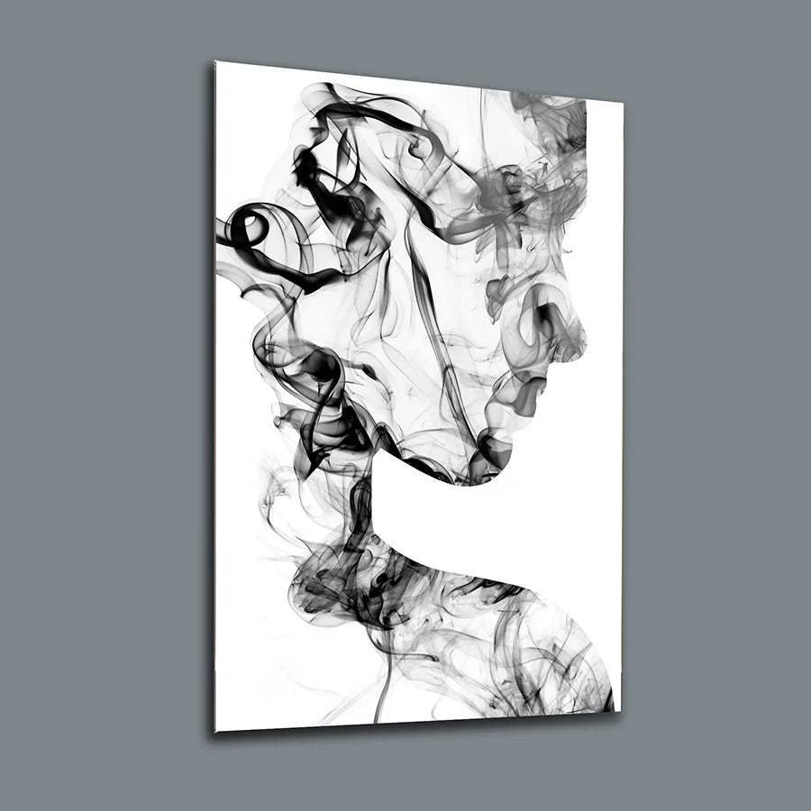 Silhouette d'une Femme de Fumée Tableau en Verre Trempé