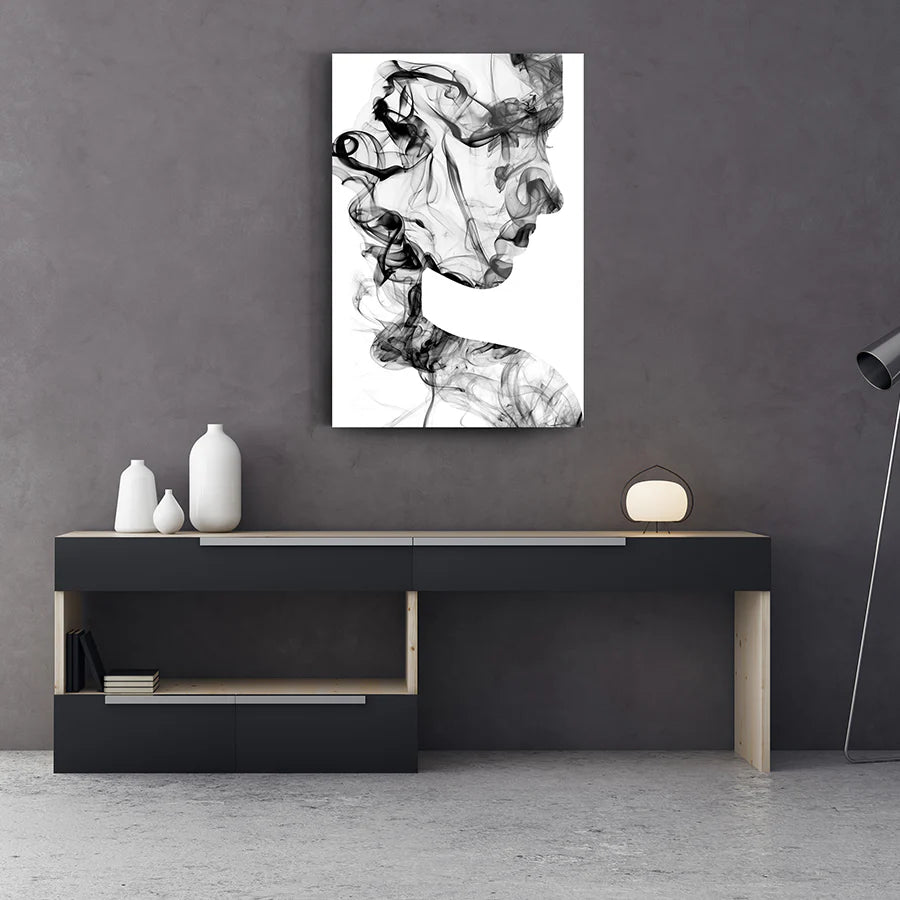 Silhouette d'une Femme de Fumée Tableau en Verre Trempé