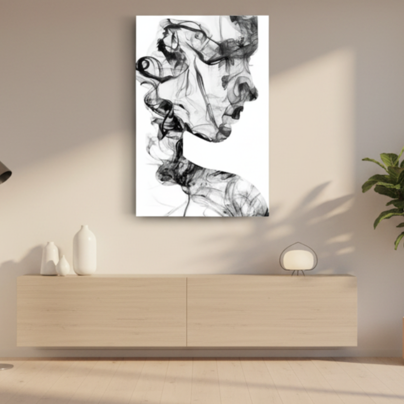 Silhouette d'une Femme de Fumée Tableau en Verre Trempé