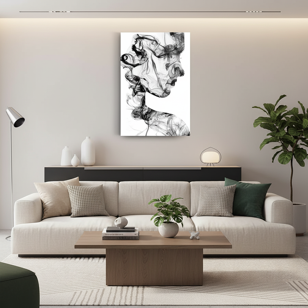 Silhouette d'une Femme de Fumée Tableau en Verre Trempé