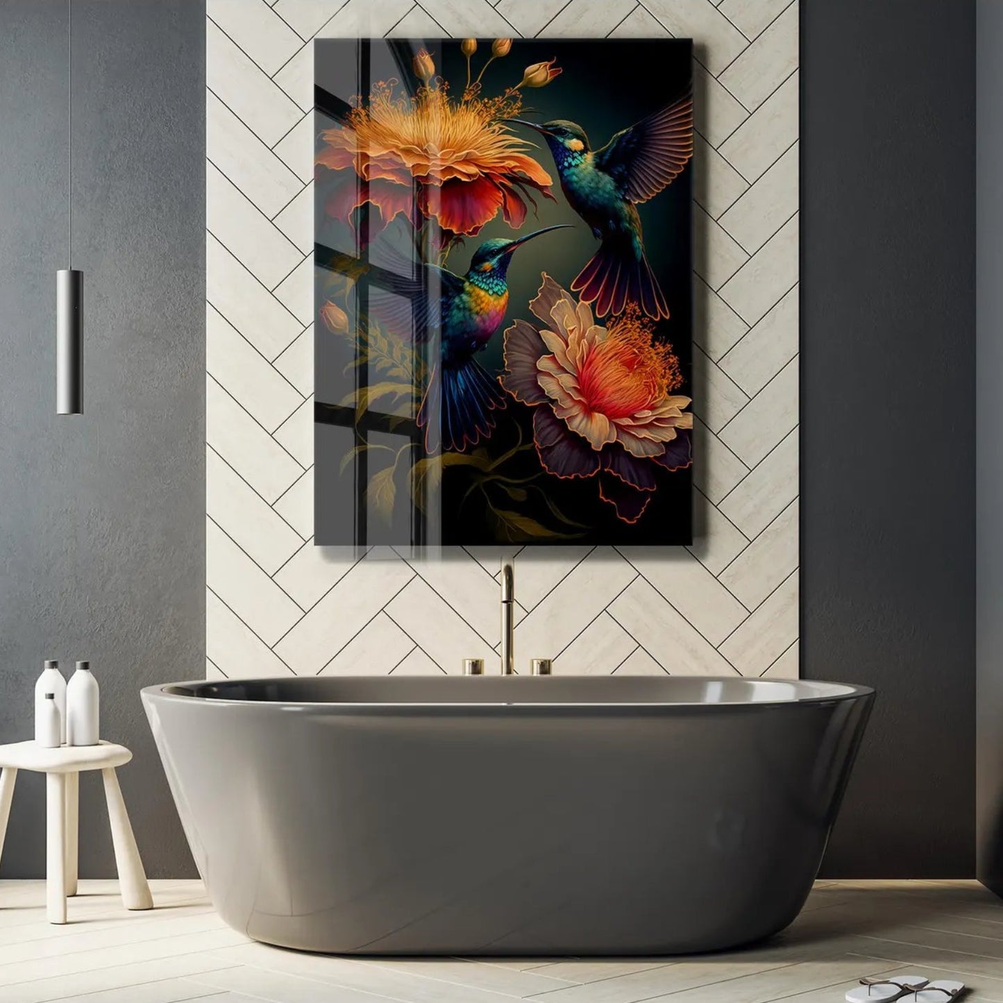 Two Hummingbirds Glass Wall Art