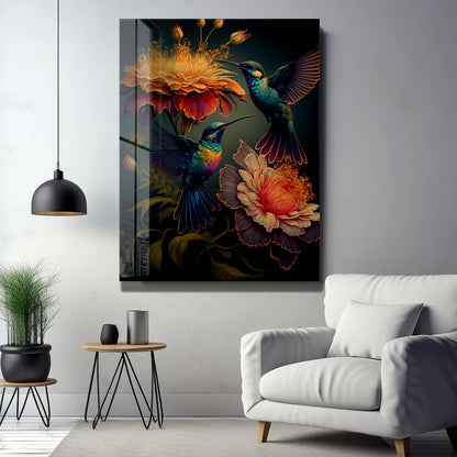 Due Colibrì Quadro in Vetro Temperato