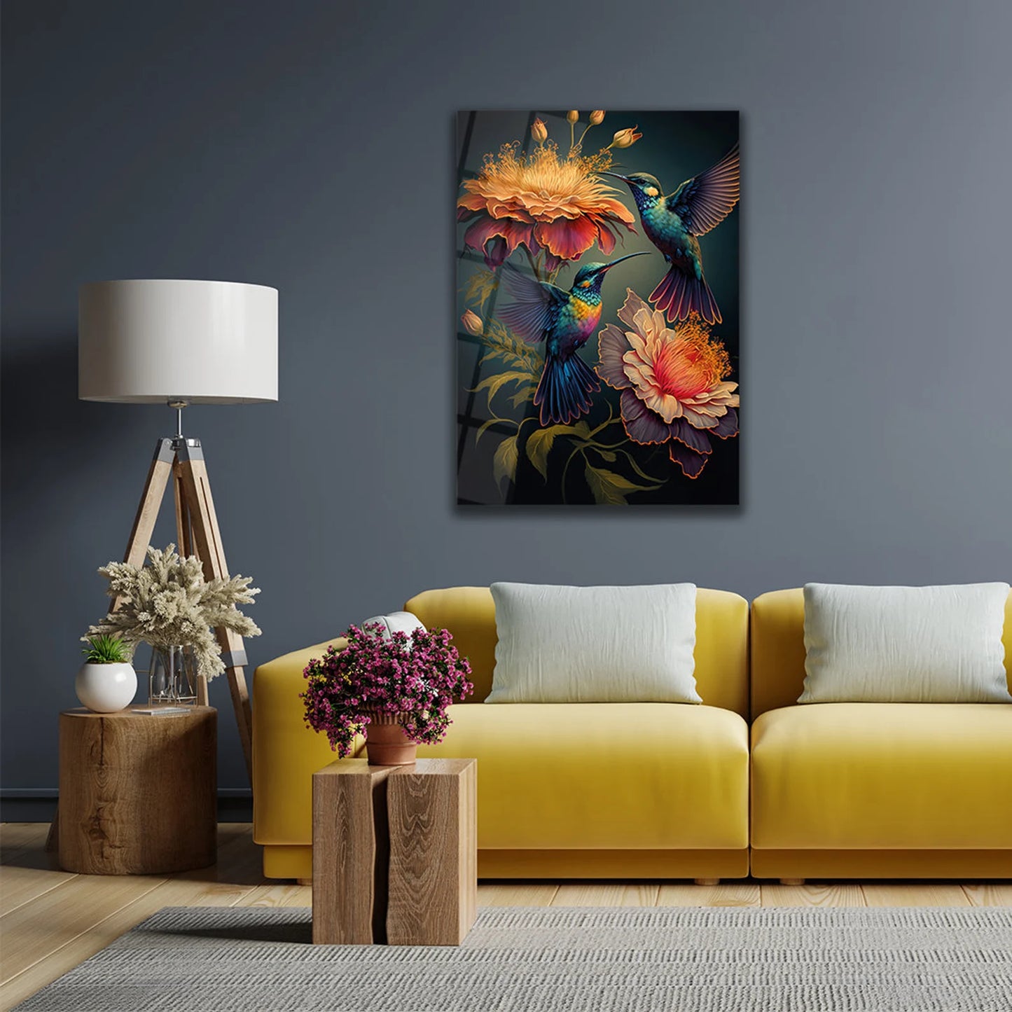 Two Hummingbirds Glass Wall Art