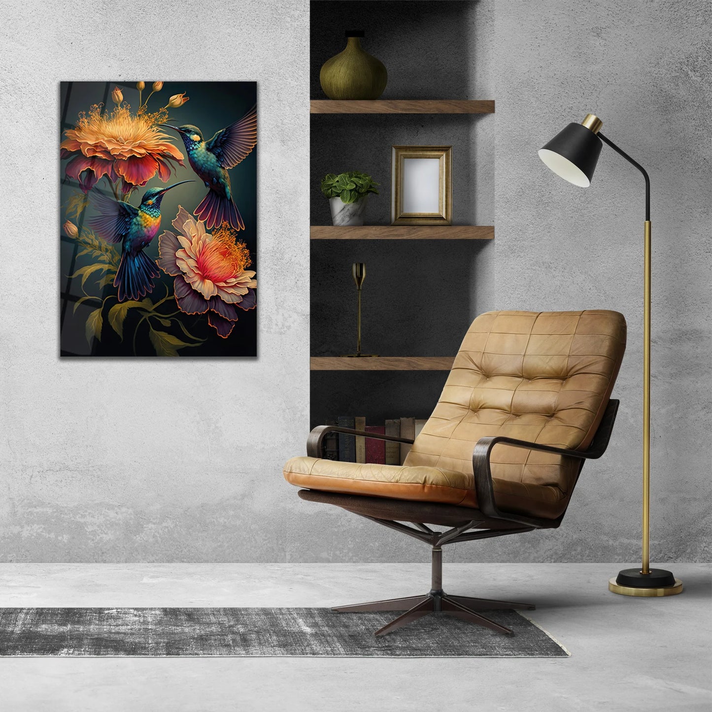 Two Hummingbirds Glass Wall Art