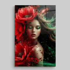 Romantic Girl with Poppies Glass Wall Art