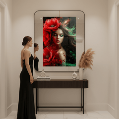 Romantic Girl with Poppies Glass Wall Art