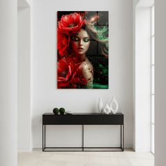 Romantic Girl with Poppies Glass Wall Art