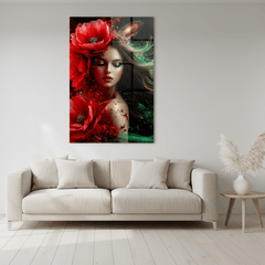 Romantic Girl with Poppies Glass Wall Art