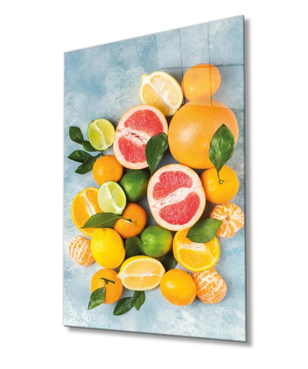 Mixed Citrus Fruits Glass Wall Art