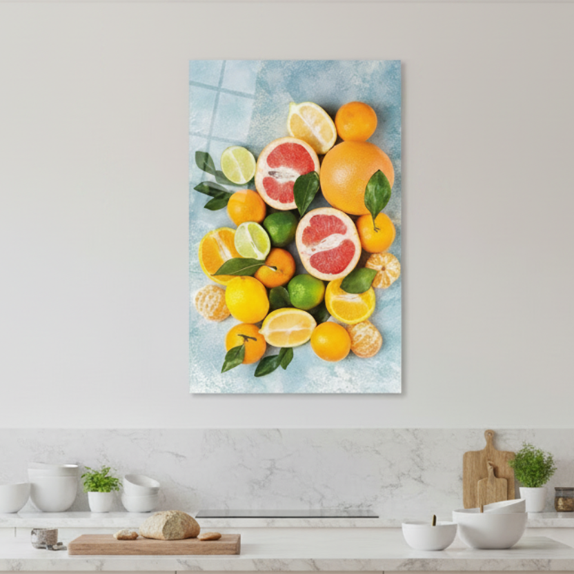 Mixed Citrus Fruits Glass Wall Art